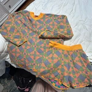 Free People Colorful Geometric Knit Sweater and Short Set